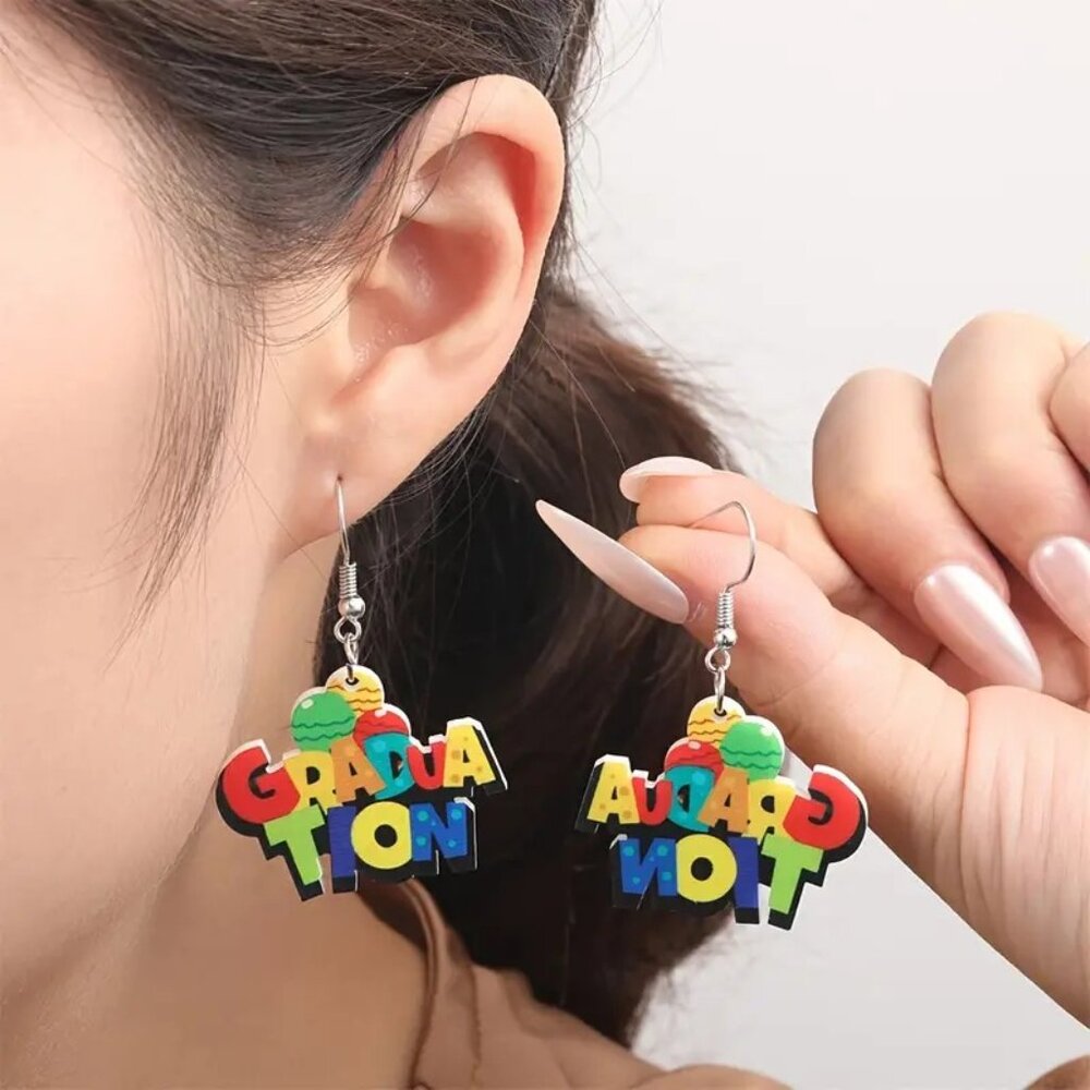 Chic Acrylic Graduation Colorful Letter Design Celebration Earrings